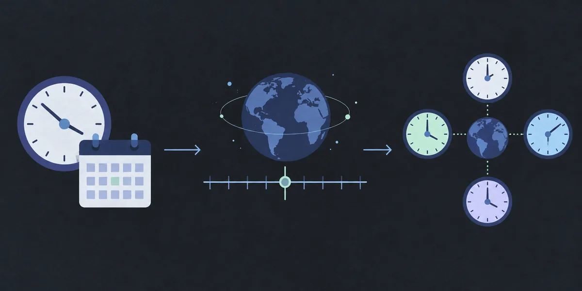 Un calendario e un orologio locali diventano una linea temporale universale e poi diversi orologi dei lettori